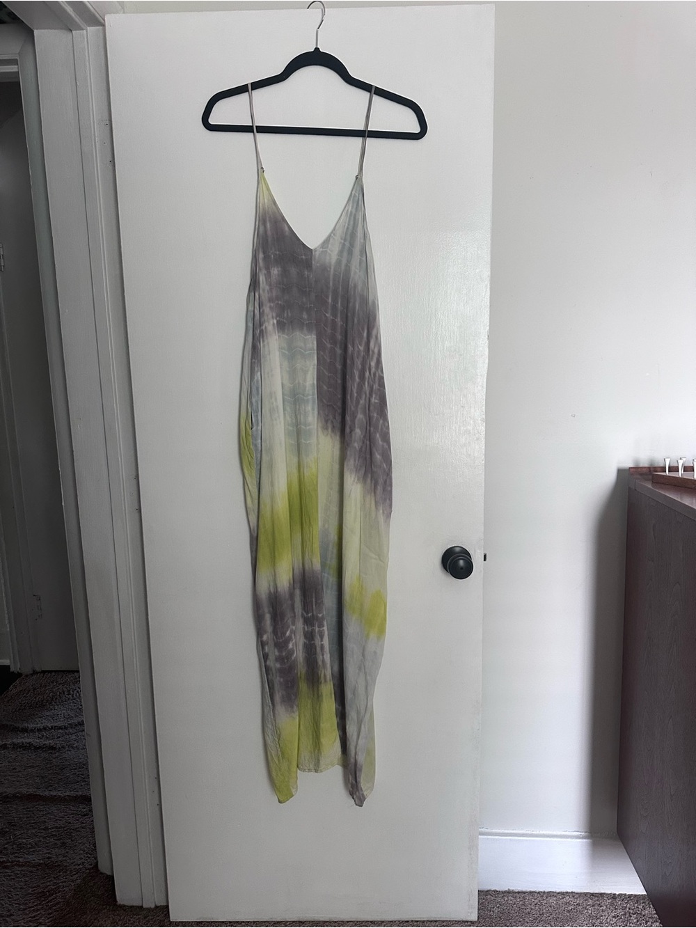 lovestitch Lavender Gray Tie-Dye Slip Dress with Lime Trim